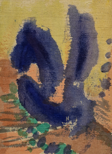 Danza del seme che germoglia, 23.5 x 17.5 cm, Oil, tempera, natural glue, pigments, on antique hemp, 2025